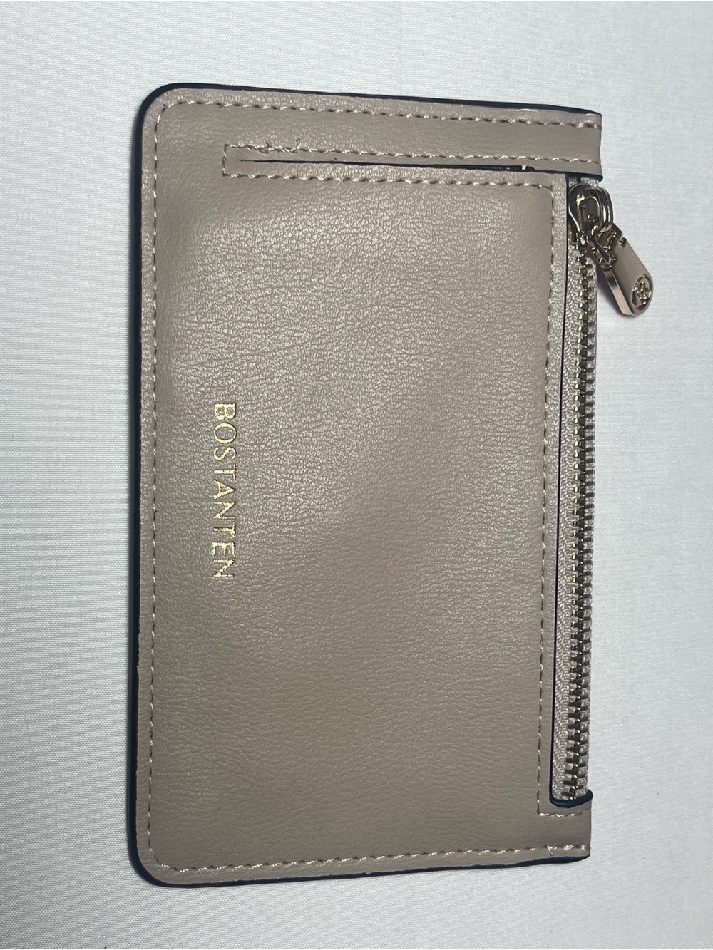 BOSTANTEN Taupe Leather Zip Card Wallet
